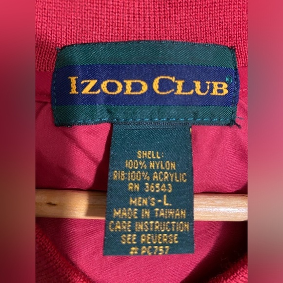 VINTAGE Izod Windbreaker Jacket Mens Large Crimson Red 100% Nylon Pullover - Picture 4 of 6